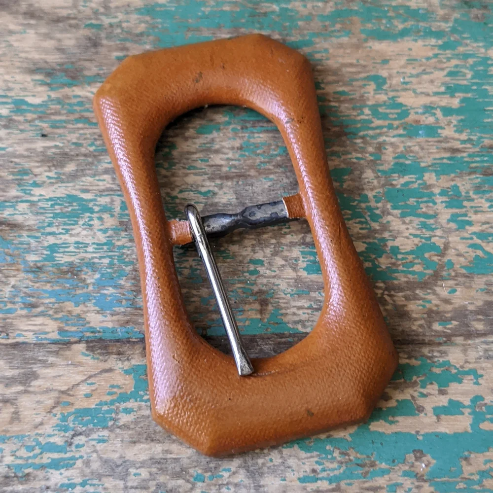 Bundle of 4 Vintage Buckles - Wood, Lucite, Faux Leather Tight Top, Cardboard
